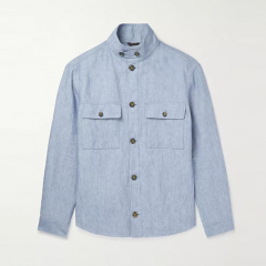 100% 男士亚麻夹克环保男士亚麻夹克长袖可持续男士帆布夹克